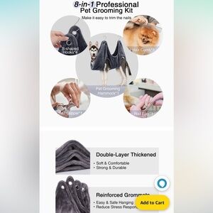 Small dog/pet grooming hammock with hooks. Never used!